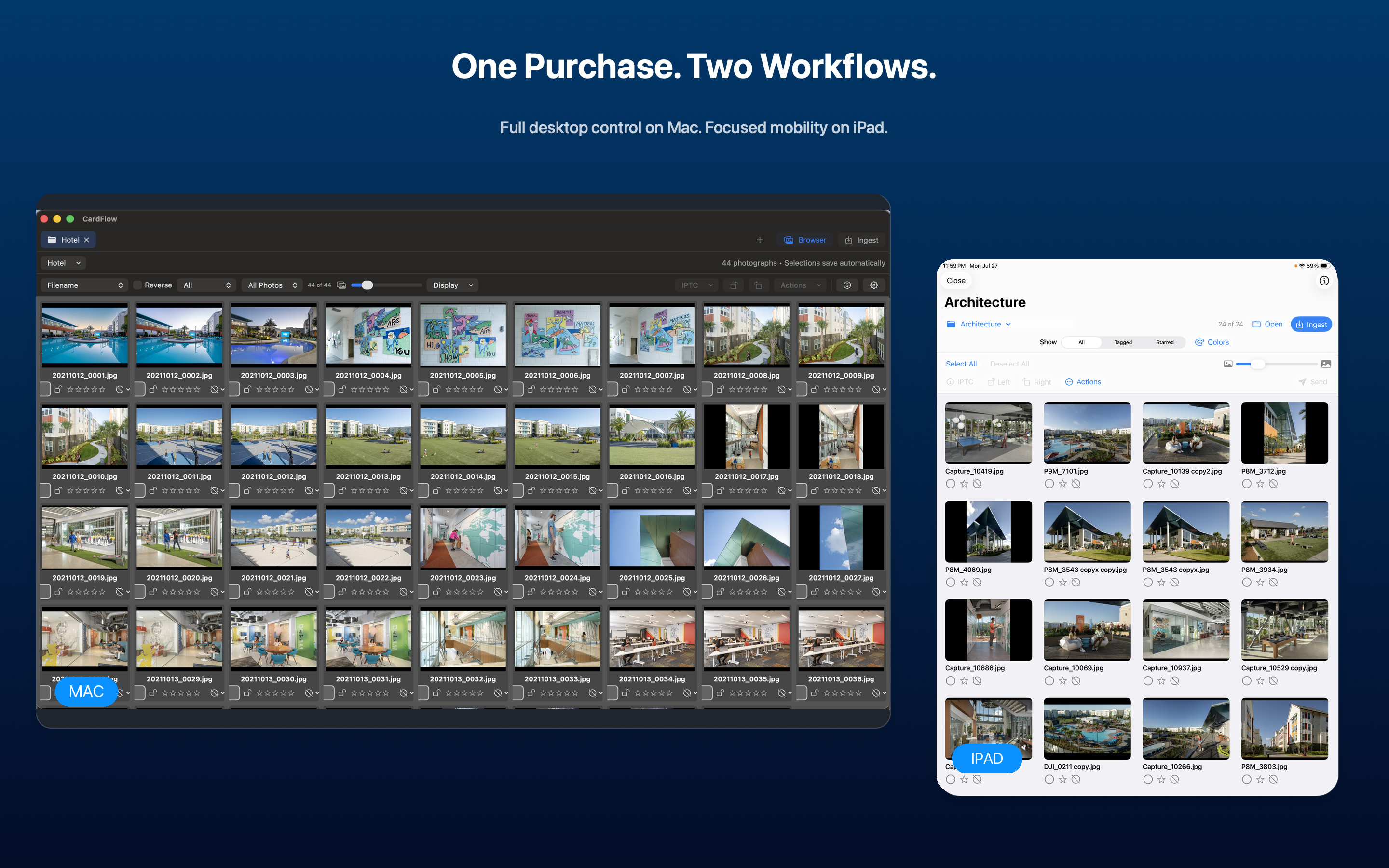 CardFlow shown on Mac and iPad